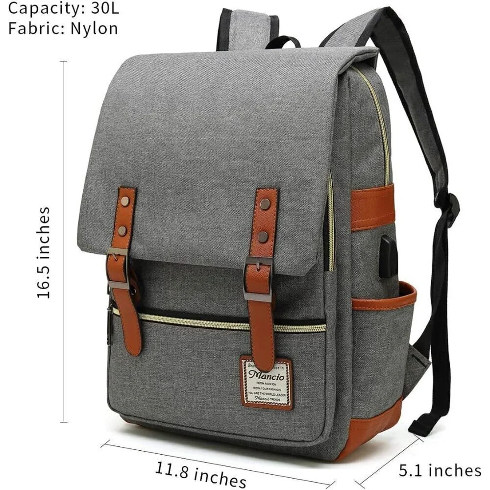 Mancio Slim Vintage grey Laptop Backpack For women, Men of Traveling bag
